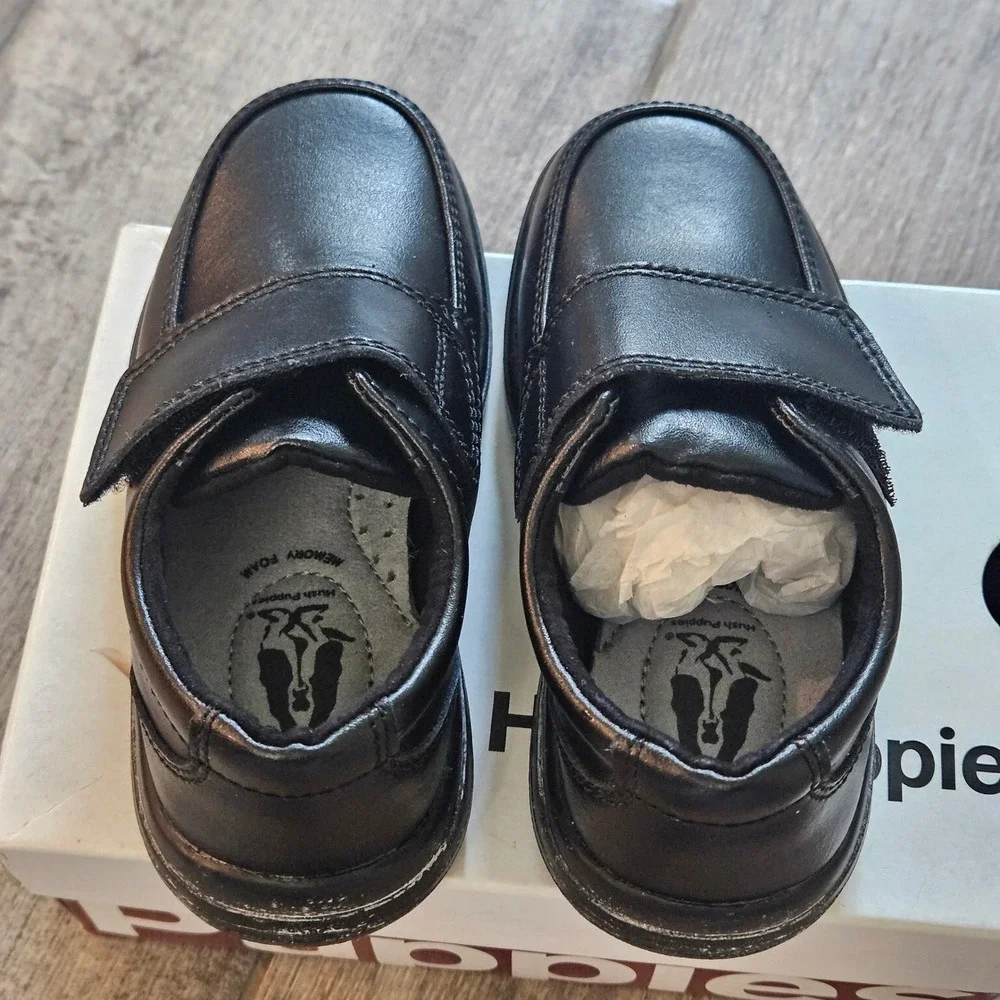 Hush Puppies Gavin Dress Shoes Kids 9M Black Leather Hook Loop Strap Moc Toe